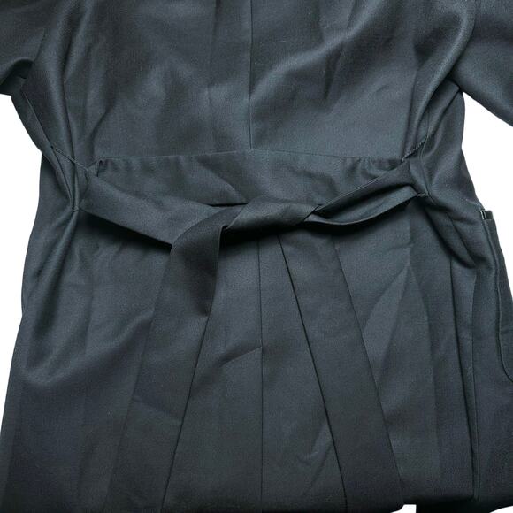 Louis Ferard | Women | Black Virgin Wool Leather Mid Belted Trench Coat | US 16 - Picture 14 of 16